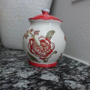 Anthropologie Dutch Wax coastline imports red‎ floral sugar bowl